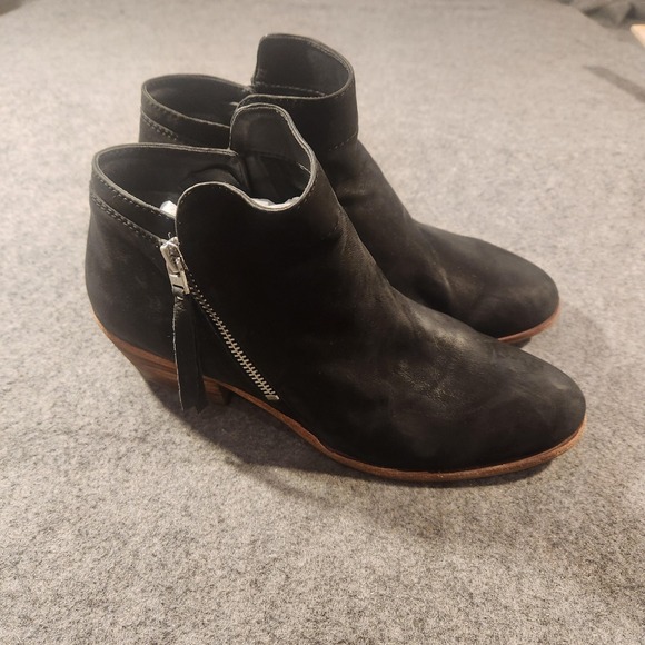 Sam Edelman Boots Womens Size 8.5 W Black Leather Ankle Booties Zip Low Heel - Picture 3 of 6